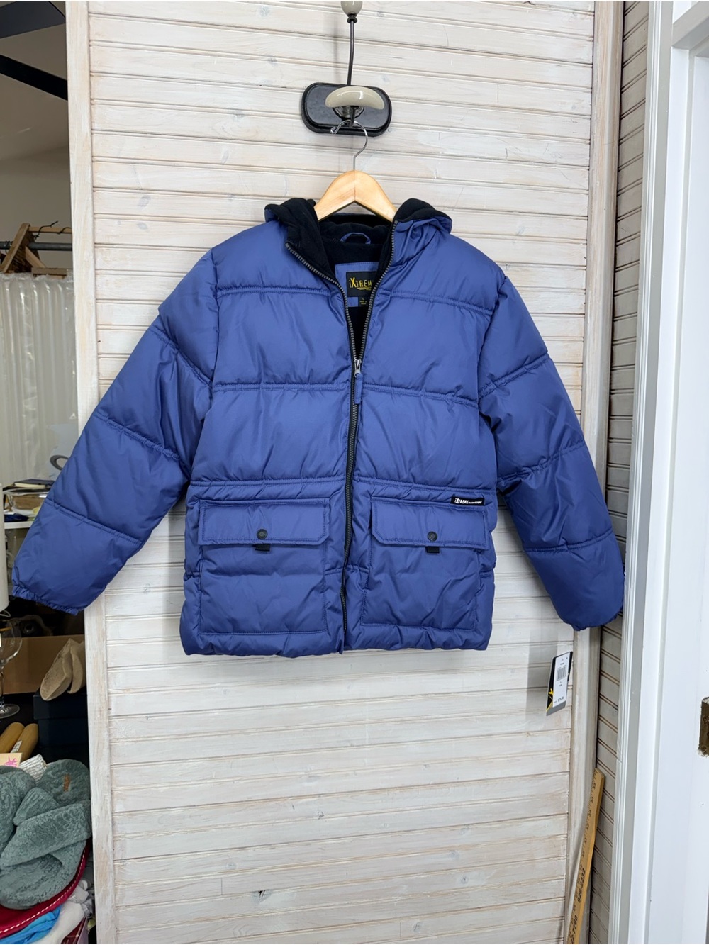 H&M Youth L Blue Quilted Puffer Coat Jacket with Hood